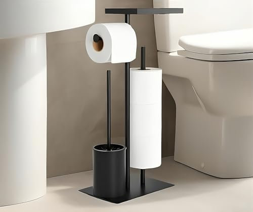 Portarrollos con Escobillero para Baño - Set Completo Fabricado en Acero Inoxidable con Base Antideslizante y Estable - Portarrollos de Pie para Papel Higiénico con Diseño Antivuelco
