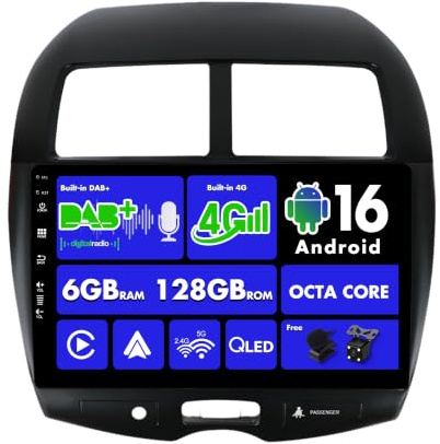 SXAUTO Android 16 [Built-in 4G LTE/DAB] 6G+128G - Autoradio für Mitsubishi ASX (2010-2019) - Dual Band WiFi - CarPlay Android Auto - Kamera + MIC - DSP 360-CAM SWC Fast-Boot - 2 Din - QLED 10.1 Zoll