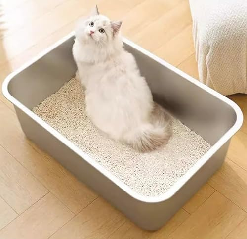 Stainless Steel Cat Litter Box, Extra Large No Odor & Non-Stick Cat Litter Tray, High Sided Litter Box, Metal Litter Box for Cats Rabbits, Never Absorbs Odors, Easy to Clean (32 * 22 * 7cm)
