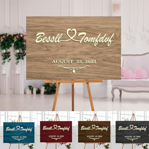 Letrero de madera personalizado para boda, con nombre, fecha, cartel de boda, rústico, ceremonia de boda, recepción, placa para entrada, jardín, banquete, boda, recuerdo para pareja
