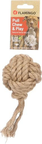 Flamingo Hundespielzeug Hanf Kush Zugseil mit Ball braun - 15x9x8cm - Beugt Zahnbelag vor - Massiert das Zahnfleisch - 100% natürlich