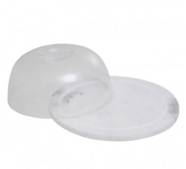 Vision4ever 1Pcs Round Solid Marble Cheese Board with Clear Dome Cover Lid – Elegant Food Serving Platter