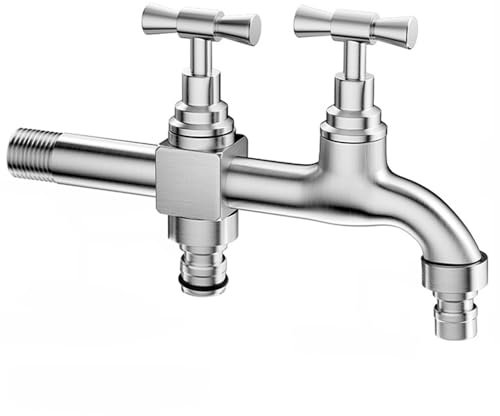 SXWYLZ Grifo Doble de Pared Exterior Jardin Grifo Pared Exterior Agua Fria Grifo Jardin 1/2 Antihielo Grifo Jardin Doble Salida Largo Grifo Terraza Exterior Pared,170Mm
