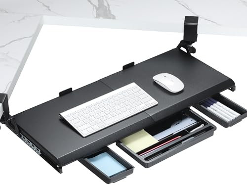 ETHU Tastaturablage unter dem Schreibtisch 680 x 300 mm, ergonomische Eck-Tastaturablage mit 180° Verstellbarer C-Klemme für L-förmigen Schreibtisch, Computer-Tastaturständer für Zuhause und Büro