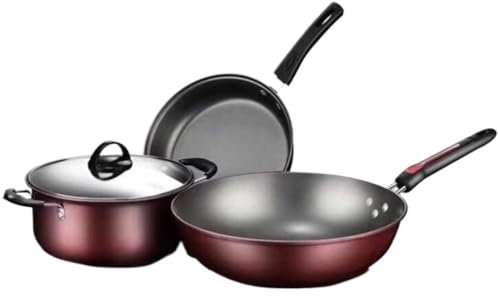 Juego de ollas y sartenes Juego de 3 piezas Olla para cocinar Sartén Juego de utensilios de cocina Utensilios de cocina antiadherentes Sartén Cacerola con tapa de vidrio Juego de ollas para cocinar
