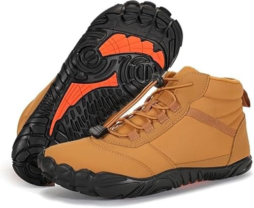 Winter Barfußschuhe Damen Herren Wasserdicht Traillaufschuhe Wanderschuhe Zehenschuhe Hoch Warm und Rutschfest Stiefel Herren Trekking- & Wanderschuhe, gelb, 44 EU