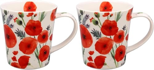 The Leonardo Collection Finola Stack Mohnblumen-Becher, 2er-Set, stilvolles Geschirr für Zuhause, Kaffeetassen für jeden Anlass, ideales Männer- und Geburtstagsgeschenk