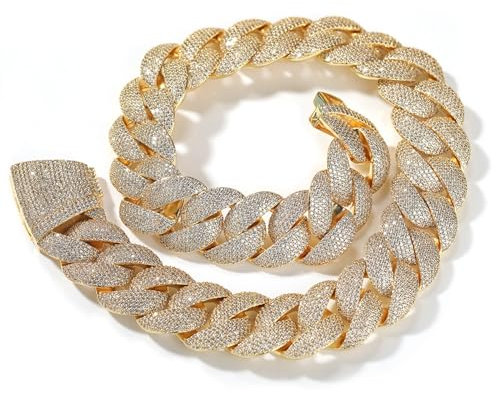 hixswnu Luxuriöse 24-mm-Halskette mit kubanischen Gliedern und CZ-Diamanten, 18 Karat vergoldeter Hip-Hop-Schmuck mit vollständig glänzenden Zirkonia-Steinen
