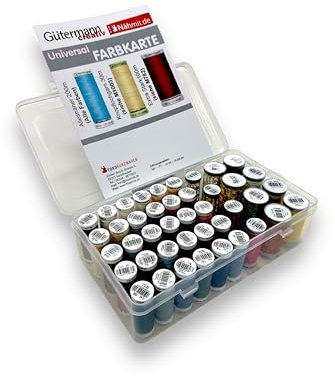 NÄHMIT - Nähfadenbox für Nähgarn + GRATIS FARBKARTE für Gütermann Garne - praktische Garnbox/Aufbewahrungsbox zum Aufbewahren von Garnspulen, Fadenspulen und Nähfaden - für bis zu 42 Spulen