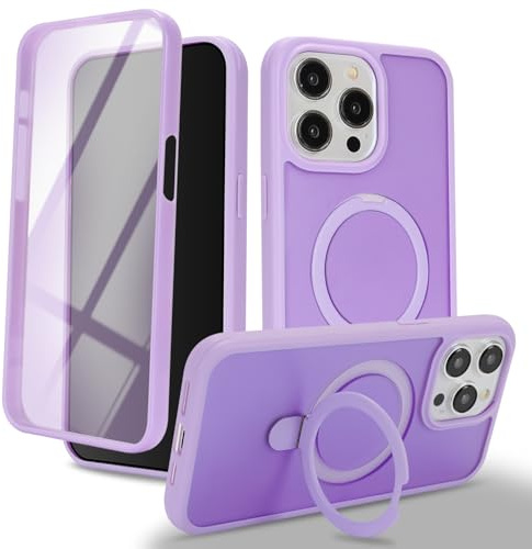 Zouzt Matte for iPhone 15 Pro Max Case 6.7 Screen Protector, Light Purple | With Stand, 360 Full Body, Translucent Matte, Military Grade Drop Proof, Shockproof Protective, Anti-Fingerprint Phone Case