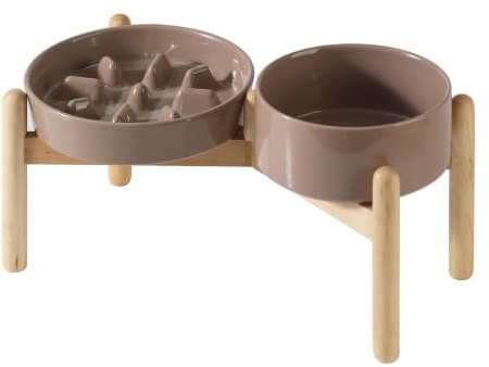 Havniva Elevated Slow Feeder Dog Bowls, Ceramic Dog Bowl Slow Feeder Set | 1.2 Cups Raised Slow Feeder Dog Bowl for Small Breed, 6.1 in Dog Water Bowl with Stand, Non-slip, Anti-Gulping, Anti-Choking