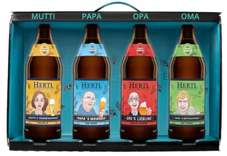 Bier Familien-Geschenkset von Hertl | Vielfalt fränkischer Biere | Ideal zum Probieren | 4 x 0,5L Flaschen