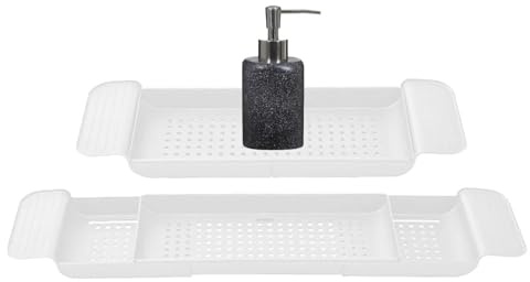 Badewannenablage – verstellbarer Badewannen-Organizer mit Weinglas, Seifenschale, Buchständer und Telefonhalter, perfekt für Spa, Badezimmer und Dusche, Organisat