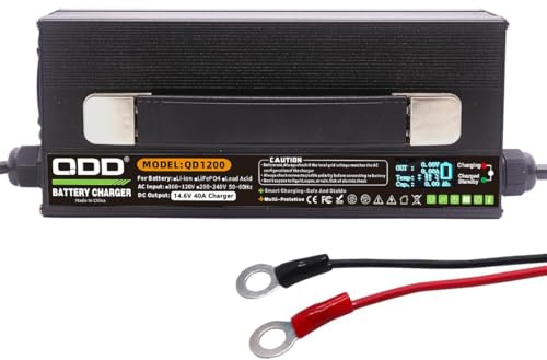 QDD Caricabatterie LiFePO4 14.6V 40A specifico per batterie LiFePO4 da 12V con display a LED, caricatore intelligente AC DC per batterie al litio LiFePO4 da 12.8V ricarica rapida 40A
