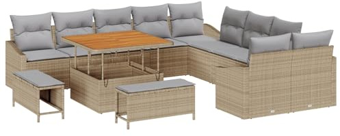 Rantry Sofa Im Freien Lounge Möbel Outdoor 13-teiliges Garten-Sofa-Set mit Kissen Beige