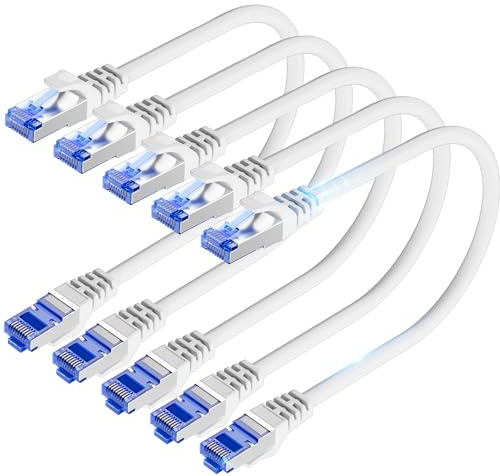 Cat6A Ethernet Cable Shielded 10Gbps 5 ft (5 Pack), Slim Shielded (F/UTP) Ethernet Cable Cat 6, Flexible 28AWG Bare Copper Cat6 Cable, Space-saving Cat 6a Network Cable for Server, Data Center, White