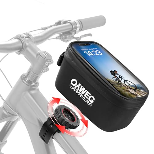 OnWEG 2-IN-1 Fahrradtasche Rahmen, Rahmentasche Lenkertasche mit Schnellverschluss, Wasserdicht mit Große Kapazität Handytasche mit TPU Touchscreen, Oberrohrtasche für 20-40mm Rahmen&Lenker