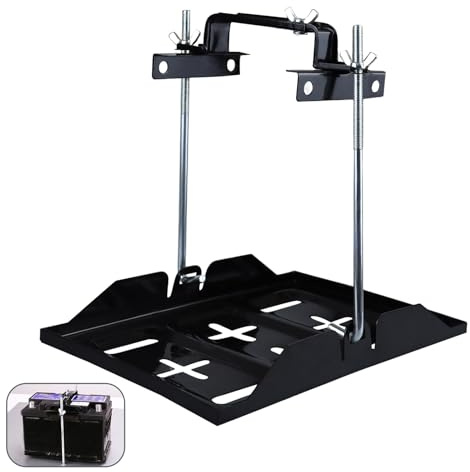 Hohitenz Kit Support Batterie Plateau 28 cm + Boulon en J 23 cm, pince métallique réglable universelle en acier inoxydable anticorrosion avec écrous papillon – pour voiture/bateau/marine/camping-car