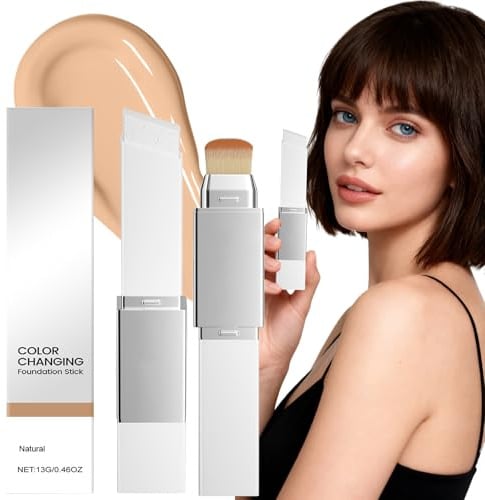Color Changing Foundation Stick mit Bürste, 2025 Neu Feuchtigkeitsspendende Abdeckcreme, Mittlere bis Volle Deckkraft, Farbwechsel Make-up Stick (Natürlich)