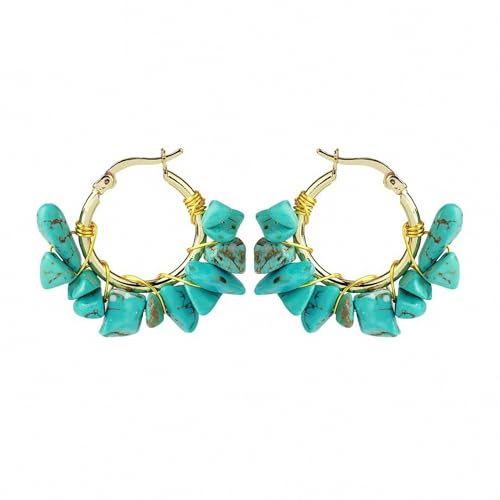 LMRJHAZ Schmuck für Frauen Naturstein 7 Chakras Hoop Ohrringe Reiki Chip Perle Pink Quarz Kristallohrringe Goldfarbe Ohrringe Schmuck Frauen Frauen Schmuck Schmuck