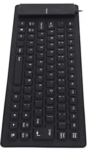 Fdit Tastiera in Silicone, USB Cablata Completamente Sigillata 85 Tasti Design Arrotolabile, Tastiera Morbida Silenziosa Antipolvere Impermeabile per PC Portatile Ufficio Casa (BLACK)