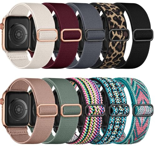 Maledan Band für Apple Watch Armband 44mm 45mm 46mm 49mm 42mm Damen Herren | Dehnbar Elastisch Nylon Sport Loop Band für iWatch Series 11 10 9 8 7 6 5 4 3 2 1 SE3 SE2 SE Ultra, 10 Stück, Set A