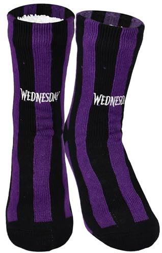 United Labels Wednesday Hüttensocken - Strick Haussocken mit Sherpa Futter für Damen Kuschelsocken Flauschige Wintersocken warme Frauen Socken OneSize Schwarz/Lila