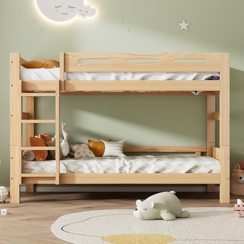 NuvlaGu Etagenbett für Kinder und Jugendliche, 90x200 cm – Aus stabilem Kiefernholz, 2 Einzelbetten, Naturholz – Einfach zu Montieren – Ideal für kleine und Geteilte Räume