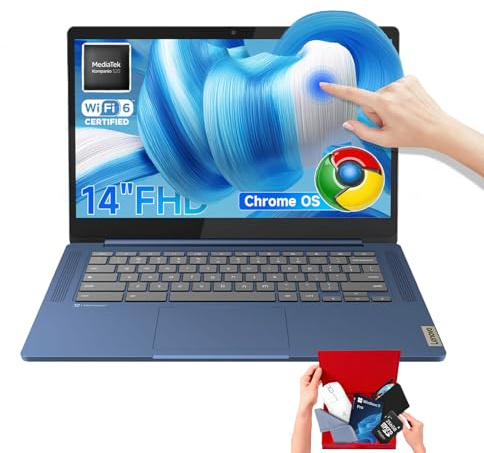 Lenovo IdeaPad Slim 3 Chromebook Laptop, 14'' FHD Touchscreen, 4GB RAM, 64GB eMMC + 256GB Micro SD, MediaTek Kompanio 520, Chromebook laptops for Business & Students, w/Accessories