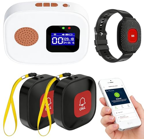 Notrufknopf für Senioren Notruf Armband, Tuya-WiFi Smart Hausnotruf mit Notrufarmband, Notrufklingel Alert System Senioren Alarmknopf für Patienten Behinderte,Kinder(1*Empfänger+2*Knopf+1*Armband)