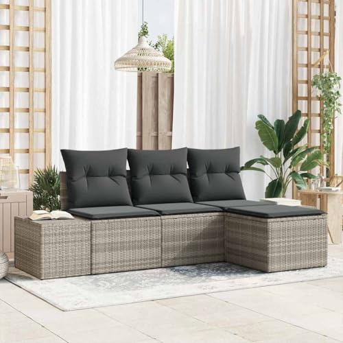 Mimdixy Garten Loungemöbel Set Eckbank,Garten-Sofa-Set mit Kissen mit Speicher 4 pcs Hellgrau