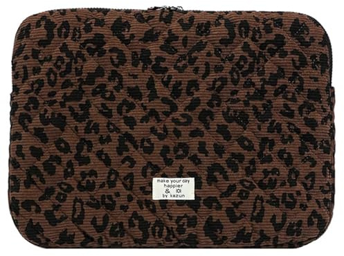 RuiDay Housse pour Ordinateur Portable à Imprimé Léopard, Sac de Pochette Ordinateur matelassée Portable, Pochette Ordinateur Portable ou Tablette 11/13/14/15/ Pouces (Café, M)