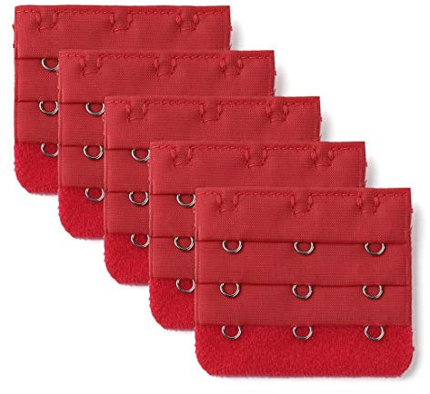 sourcing map 3 Hook 3 Row Stretchy Bra Strap Extenders Buckle Hooks Bra Band for Women Red 5 pcs