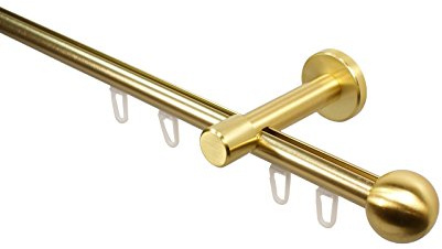 Gardinenstange mit Innenlauf Messing Optik 16 mm Endstück Kugel, Wandabstand 7 cm, 140 cm