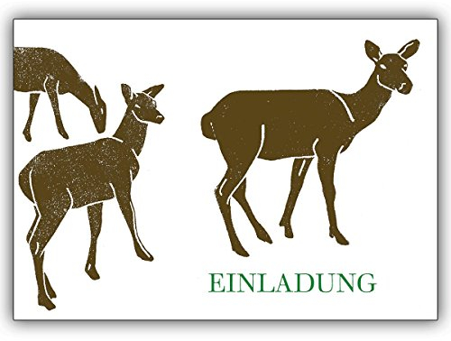 1 Einladungskarte: Einladungskarte mit Rehen zur Jagd, zum Wildessen oder zum Wald Spaziergang • schöne Klappkarte mit Umschlag als Grußkarte