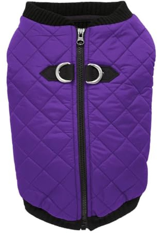 Gooby Fashion Vest | Dog Jacket - Violet, X-Large | Warm Zip Up Bomber Vest with Dual D Ring Leash | Winter Water Resistant Sweater for Small, Medium Dogs | Quilted bomber, water-resistant; Stretch knit bottom; Dual D-ring leash; Pain-free zipper guard; Warm