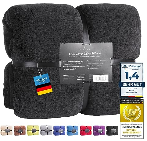 Feluna® Kuscheldecke XXL Mikrofaser-Decke Tagesdecke Wohndecke mit Kaschmir-Touch 220 x 200 cm - Schwarz