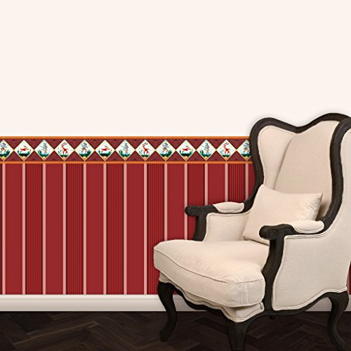 Elegante Bibliotheks Tapete mit Blockstreifen in rot passt zur Borte Halali - Klassische Wanddeko - GMM Design Tapete - Wandtapete - Wand Dekoration für edle Wohnakzente (Muster 20 x 46,5cm)