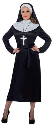 Smiffys Nun Costume for Women, Black and White Religious Fancy Dress Outfit Featuring Full-Length Dress, Belt, and Headdress, Classic Saints Sinners Halloween Adults Fancy Dress Parties, XLarge