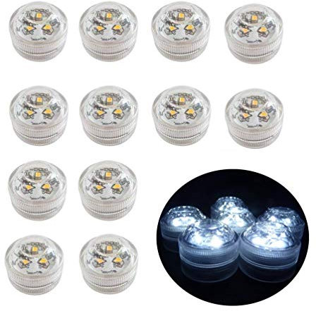 JRQ 12pcs LED Submersible Flame LED Candles Battery Operated Tea Lights Party Submersible for Aquarium, Vase Base, Pond, Pool Floor, Bathroom, Party Decorations Cool White