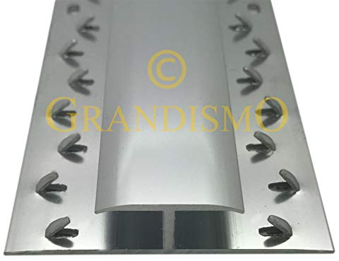 Grandismo® Carpet to Carpet - Gripper Trim Threshold Strip - Metal Doorbar - Dual Edge - Joins Carpet to Carpet at Doorways - Bright Silver (Chrome)