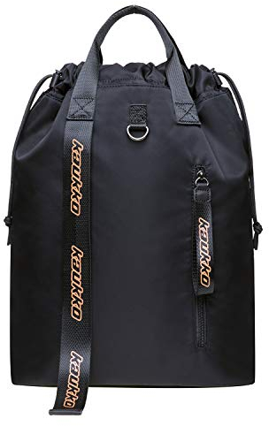 Neue Canvas Kordelzug Turnbeutel mit Innentasche Sack Schultasche Sportrucksack Von Kaukko (Schwarz[KH02-2])