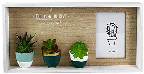 Mojawo Fotorahmen Bilderrahmen Fotocollage mit 3 Stück Kakteen Kaktus Weiß/Natur für 10x15cm Foto's 40x20x4cm