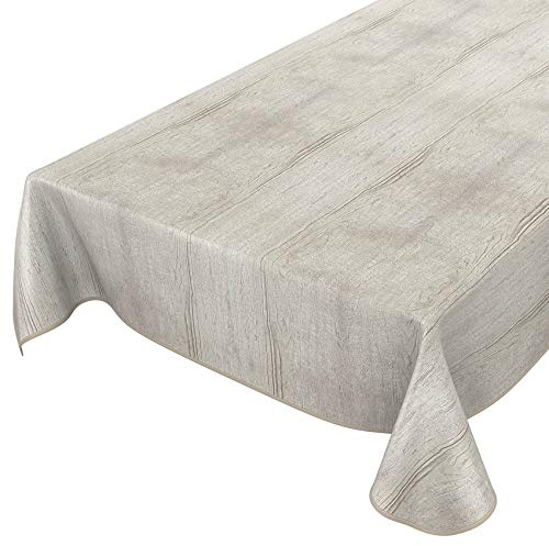 ANRO Wachstuchtischdecke abwaschbar Garten Tischdecke Wachstuch Rund Oval Eckig Indoor Outdoor Holz Grau 100x140cm mit Saum - Eingefasst