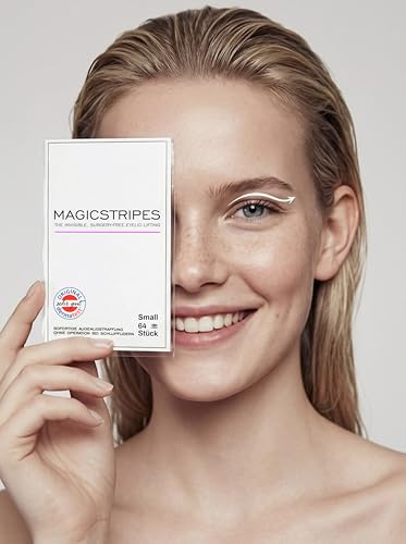 MAGICSTRIPES - Schlupflid Tape Augenlidlift & Lidkorrektur ohne OP, Transparente Augenlid Stripes aus Silikon für natürlichen, wachen Blick – 64 Stück (Größe S)