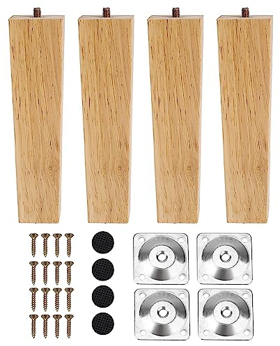 INMOZATA Lot de 4 Pied De Meuble Bois Massif, Pied de lit, Pied de Table Bois de Remplacement pour canapé Pieds de lit Fauteuil Table de Nuit Meuble TV(20cm, Plat)