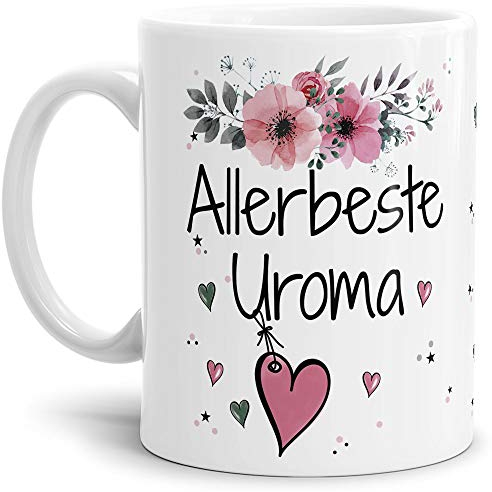 Tasse mit Spruch - Allerbeste Uroma - Schöne Geschenkidee/zum Geburtstag für beste Freunde und Familie/Danke Tasse - Weiß