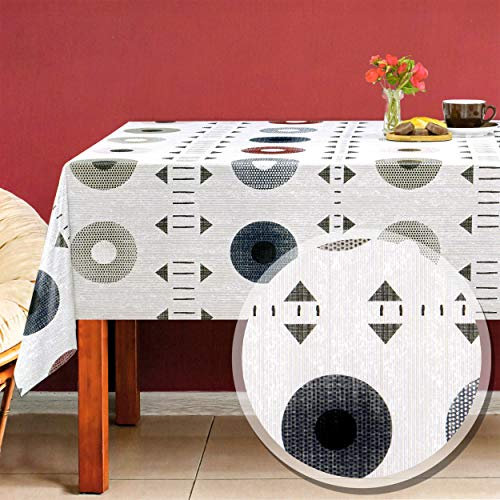 Melody Wachstuch Tischdecke 260 x 140 cm eckig leinen Kreise #6217-01