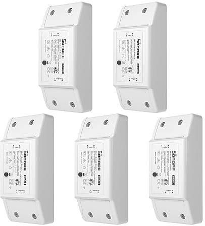 SONOFF Smart WiFi Light Switch 10A 2200W, Smart Switch Universal DIY Module for Smart Home Automation, Works with Alexa & Google Home, Compatible with eWelink IFTTT, No Hub Required, BASICR2, 5PCS