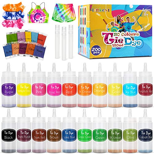 lenbest 20 Farben Batikfarben Set - 200 Stück DIY Tie Dye Kit Kinder - Batik Set Kinder - Erwachsene und Gruppen - Batikfarben Aktivitäten für Kinder und Erwachsene Festival